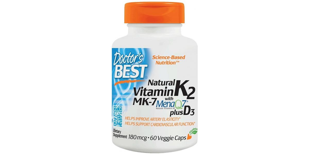 Doctor's Best Natural Vitamin K2 MK7 with MenaQ7 plus D3, 180mcg 60