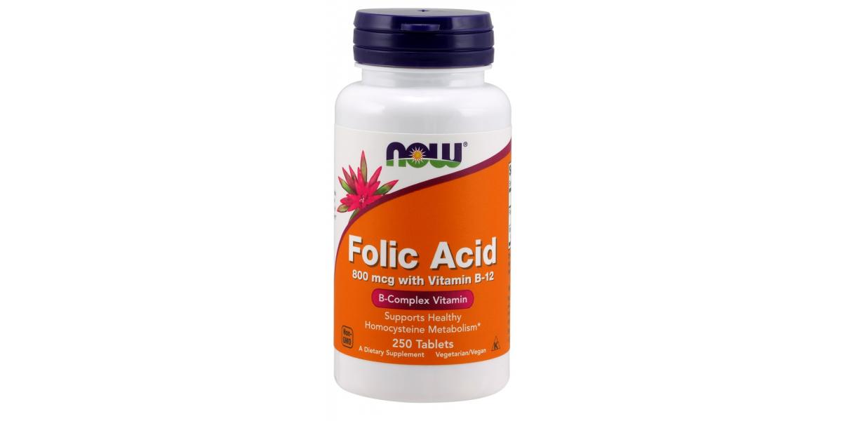 NOW Foods Folic Acid with Vitamin B12, 800mcg 250 tablets