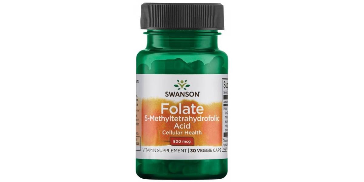 Complément Alimentaire Swanson Folic Acid – Folate Quatrefolic 800 Mcg, 30 Capsules, Neuf