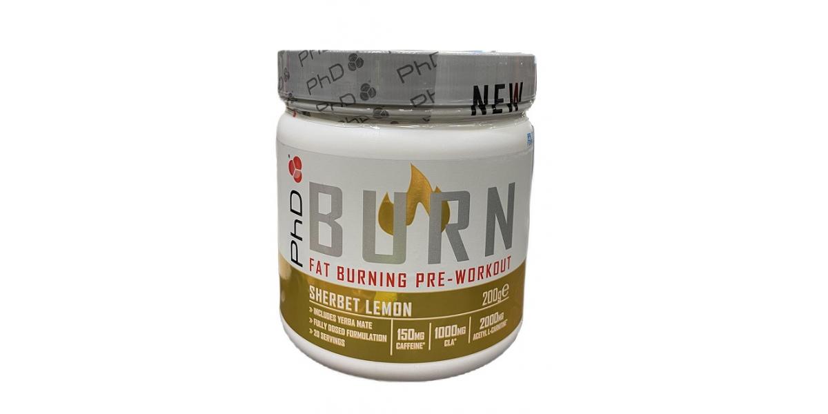PhD Burn PreWorkout, Sherbet Lemon 200 grams Bodybuilding and