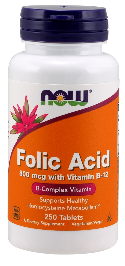 Now Foods Folic Acid With Vitamin B12 800mcg 250 Tablets