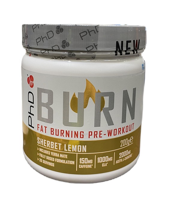 PhD Burn PreWorkout, Sherbet Lemon 200 grams Bodybuilding and